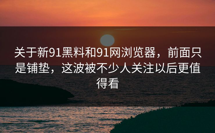 关于新91黑料和91网浏览器，前面只是铺垫，这波被不少人关注以后更值得看