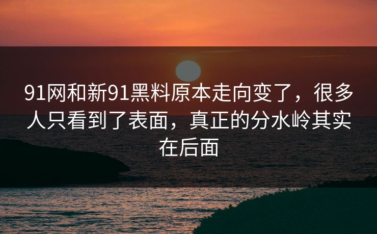 91网和新91黑料原本走向变了，很多人只看到了表面，真正的分水岭其实在后面