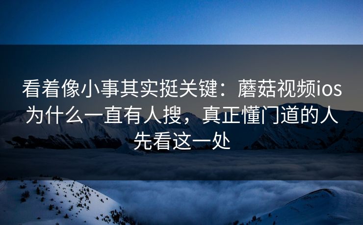 看着像小事其实挺关键：蘑菇视频ios为什么一直有人搜，真正懂门道的人先看这一处